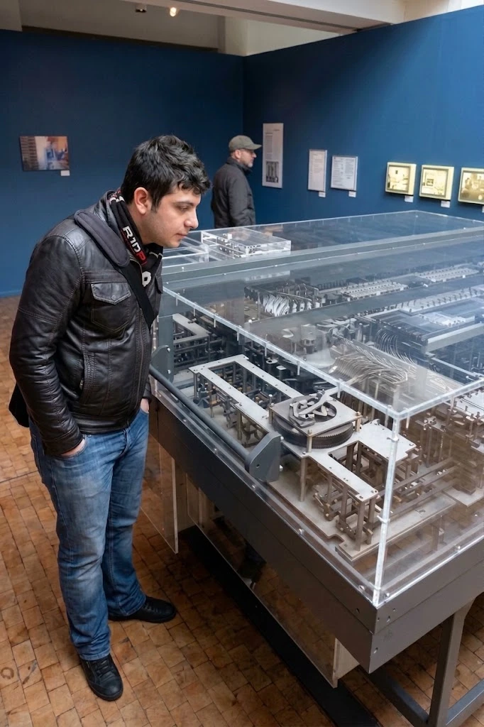 Çağatay KARAKURT in Berlin, looking at a replica of Konrad Zuse’s Z1 computer